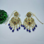 ALIRE JEWELS 24K Gold Plated Meenakari Kundan Chandbali Earrings with pearls and blue beads