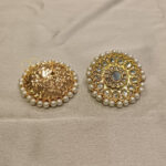 ALIRE JEWELS 24K Gold Plated Floral Kundan Stud Earrings with pearl border.
