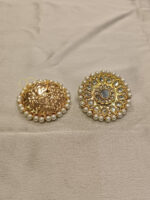 ALIRE JEWELS 24K Gold Plated Floral Kundan Stud Earrings with pearl border.