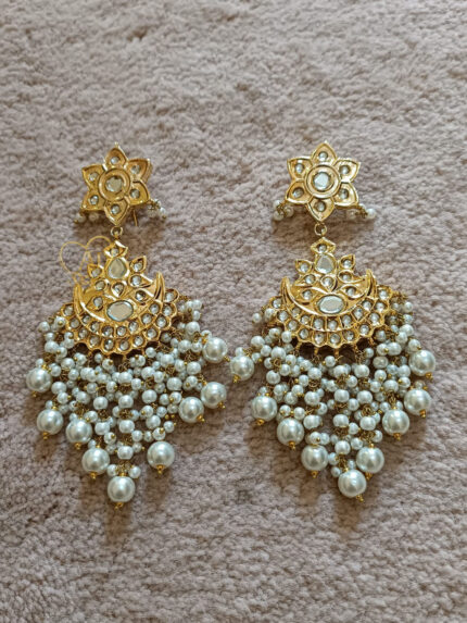 ALIRE JEWELS 24K Gold Plated Pearl Cluster Kundan Chandbali Earrings with pearls