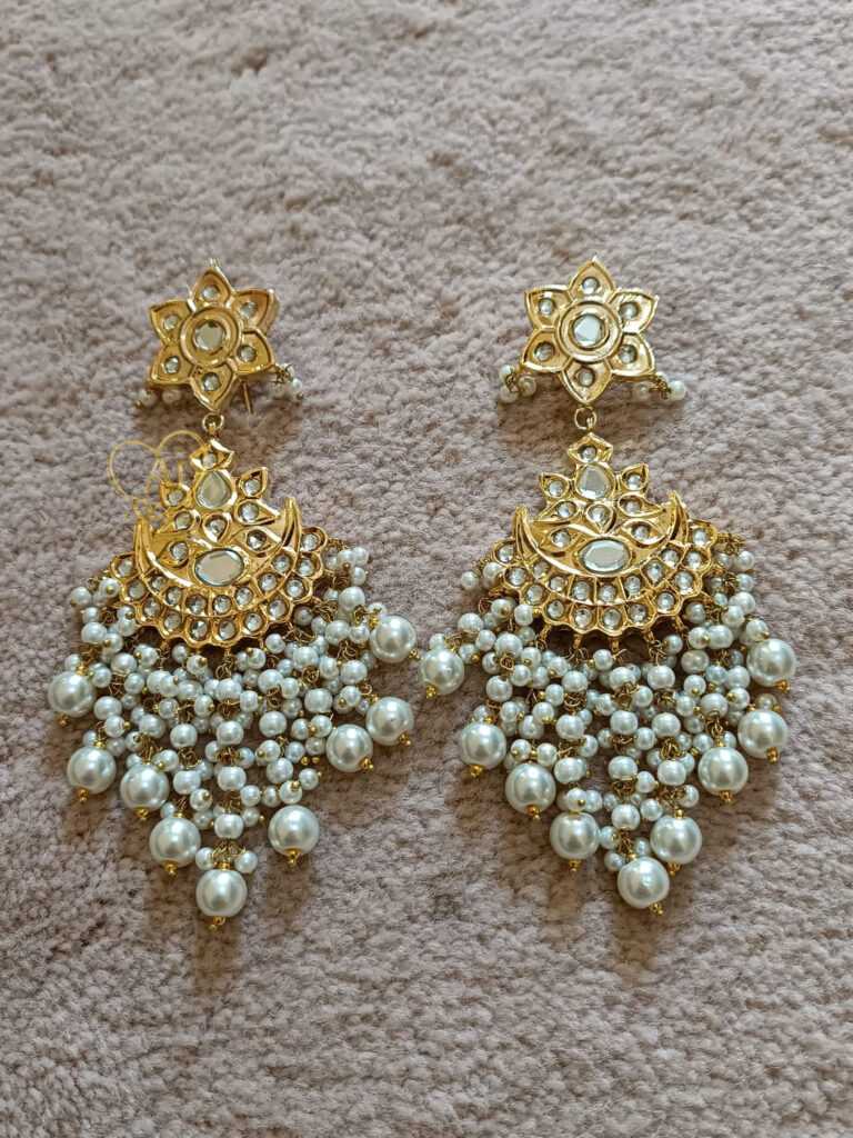 ALIRE JEWELS 24K Gold Plated Pearl Cluster Kundan Chandbali Earrings with pearls
