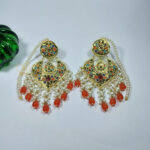 24 Karat Gold Plated Green Meena Jhumka - Image 2