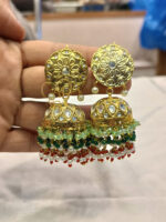 Kundan Jhumka Earrings – Red Beads - Image 2