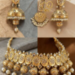 24k gold plated kundan choker with jhumkas Traditional kundan choker set with pearls Bridal kundan necklace with heavy jhumka earrings