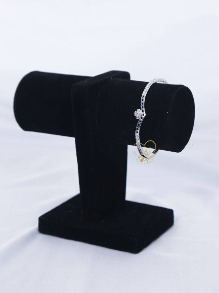 Floral zircon silver bangle bracelet for women Minimal zircon flower bracelet daily wear Elegant silver zircon bangle with warranty