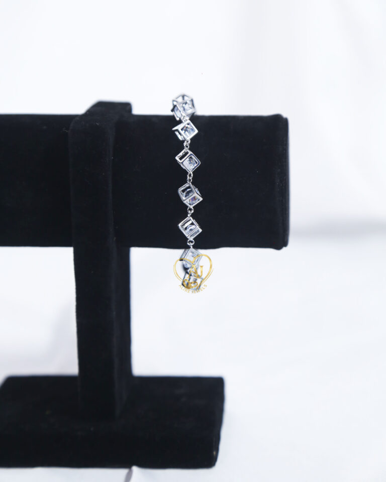 eometric zircon square bracelet for women Modern zircon bracelet silver finish Luxury zircon bracelet with anti-tarnish warranty