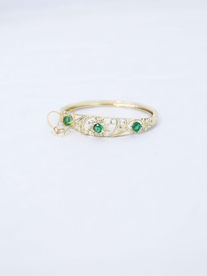 Floral Emerald Zircon Bangle - Image 2