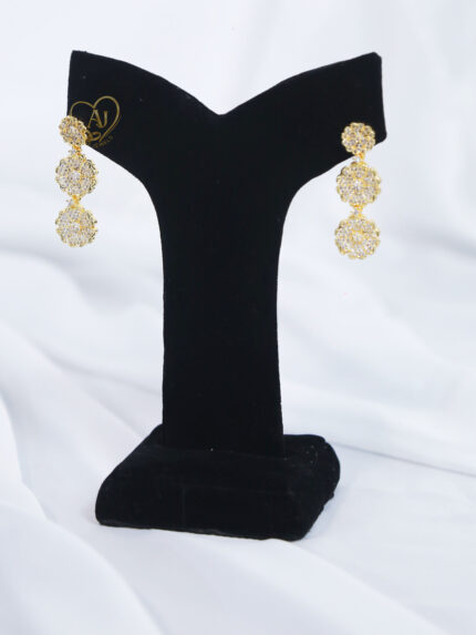 Triple floral zircon earrings gold plated Bridal floral earrings with zircon stones Luxury triple layer statement earrings