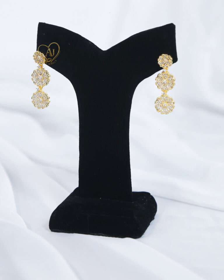Triple floral zircon earrings gold plated Bridal floral earrings with zircon stones Luxury triple layer statement earrings