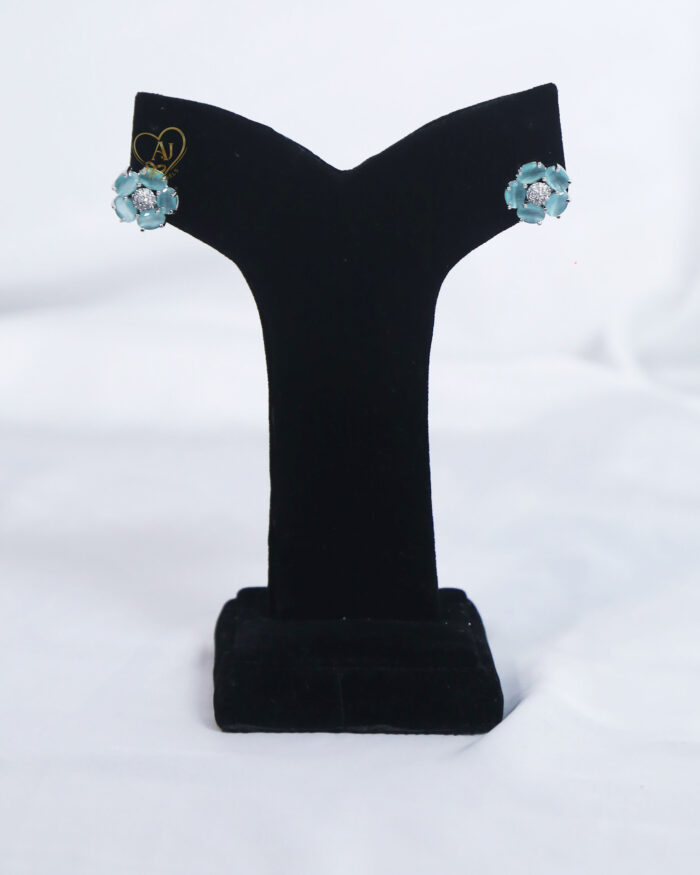 Aqua blue floral stud earrings Zircon flower earrings with aqua stones Elegant aqua gemstone stud earrings