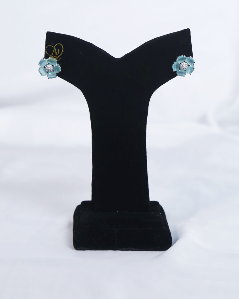 Aqua blue floral stud earrings Zircon flower earrings with aqua stones Elegant aqua gemstone stud earrings
