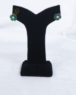 Emerald green floral zircon stud earrings Green stone flower earrings with zircon center Elegant emerald gemstone stud earrings