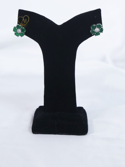 Emerald green floral zircon stud earrings Green stone flower earrings with zircon center Elegant emerald gemstone stud earrings