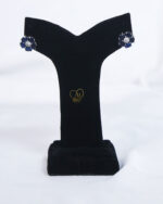 Navy blue floral zircon stud earrings Blue gemstone flower stud earrings with zircon Elegant navy blue stone stud earrings for women