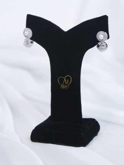 Pearl drop earrings with zircon stones Bridal pearl earrings with zircon detailing Elegant pearl & silver drop earrings