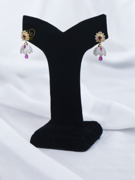Ruby floral drop earrings with zircon Gold plated ruby and zircon earrings