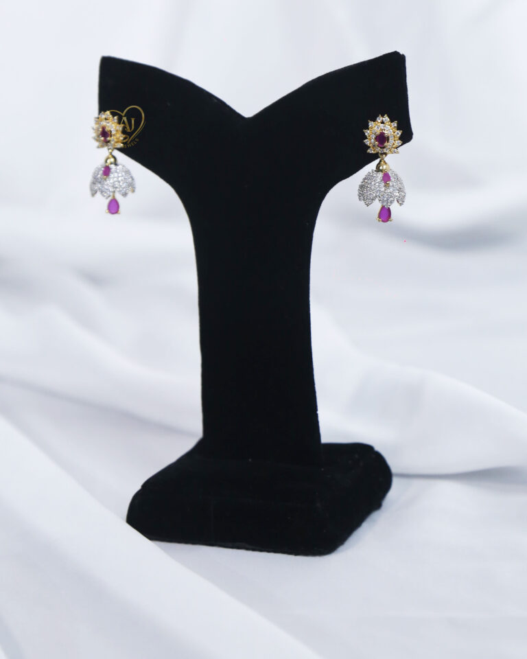 Ruby floral drop earrings with zircon Gold plated ruby and zircon earrings