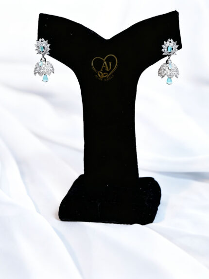 ky blue stone zircon floral earrings Silver-plated sky blue drop earrings Bridal sky blue gemstone earrings with zircon