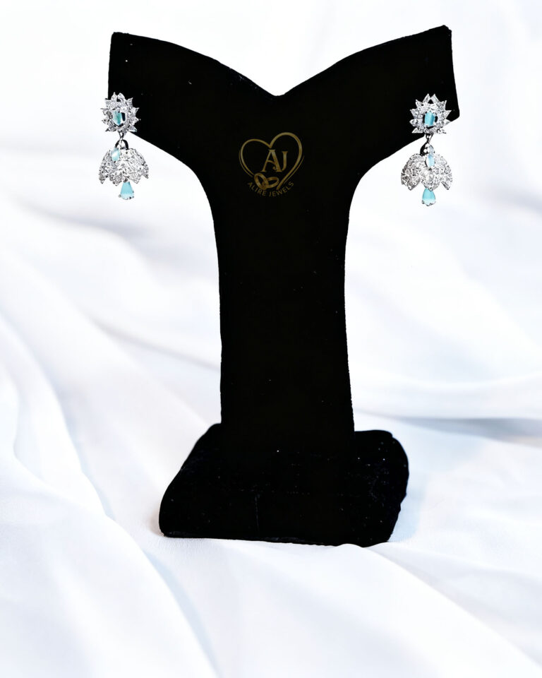 ky blue stone zircon floral earrings Silver-plated sky blue drop earrings Bridal sky blue gemstone earrings with zircon