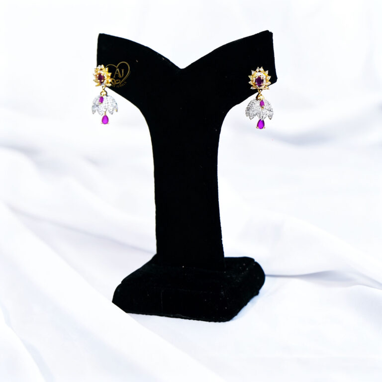 Purple stone zircon floral earrings Gold plated purple drop earrings Luxury purple gemstone earrings for weddings