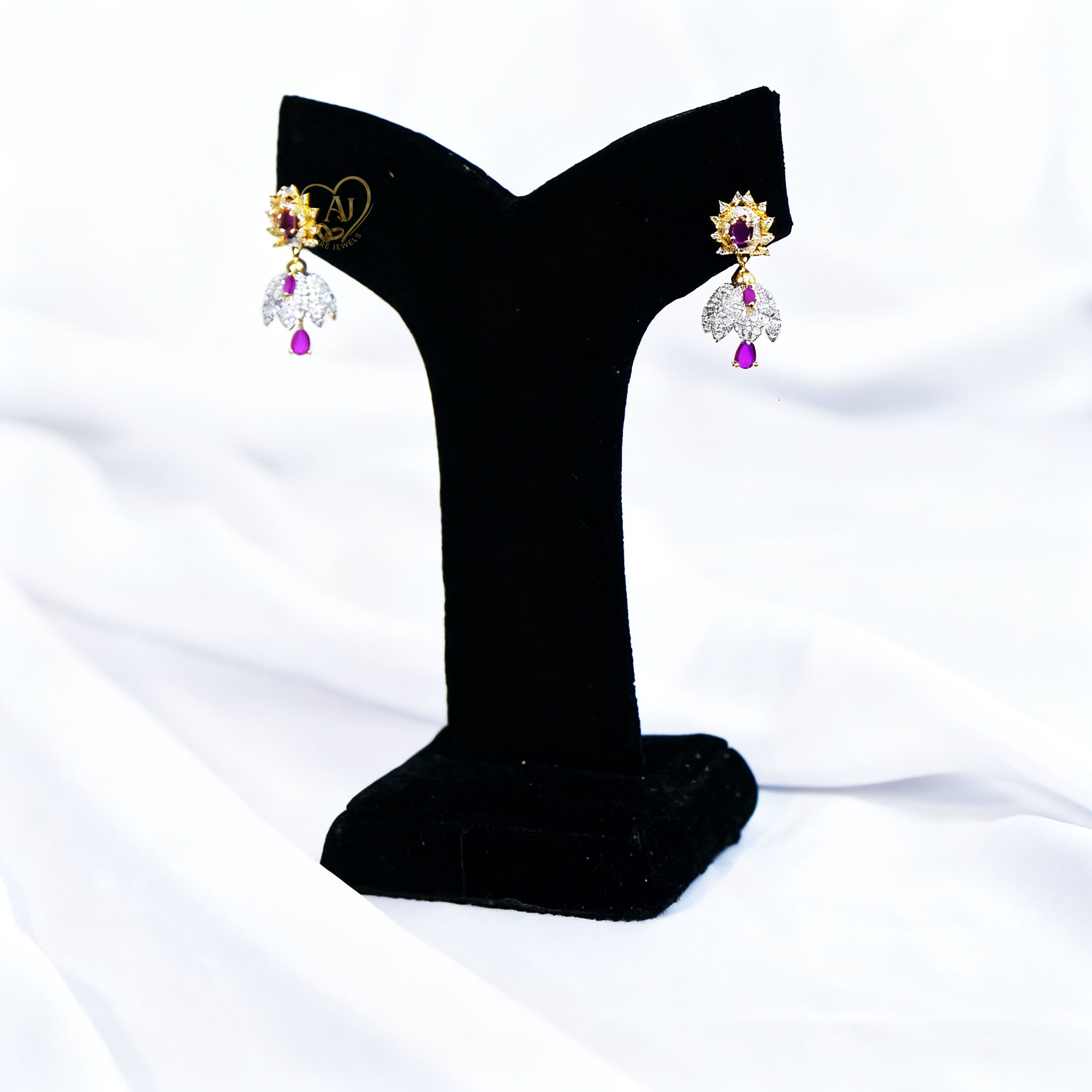 ER7 Purple stone zircon floral earrings Gold plated purple drop earrings Luxury purple gemstone earrings for weddings