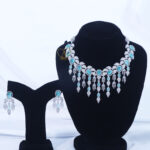 ALIRE JEWELS Mint Green Stone Necklace Set with silver plated detailing and matching earrings