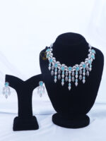 ALIRE JEWELS Mint Green Stone Necklace Set with silver plated detailing and matching earrings