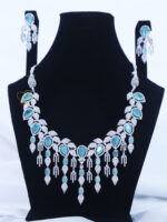 ALIRE JEWELS Mint Green Stone Necklace Set with silver plated detailing and matching earrings