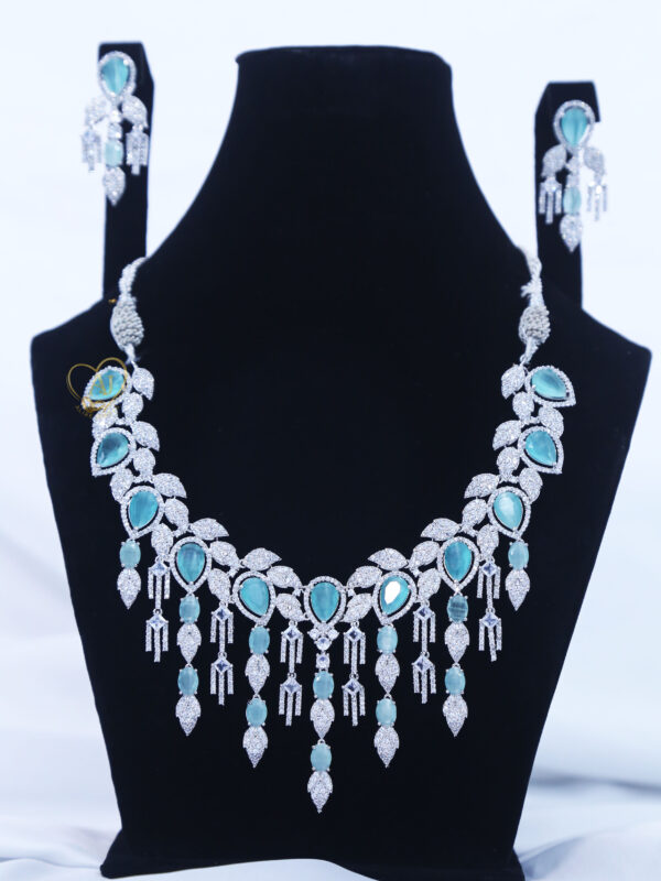 ALIRE JEWELS Mint Green Stone Necklace Set with silver plated detailing and matching earrings