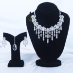 ALIRE JEWELS White Crystal Stone Necklace Set with silver plated detailing and matching earrings