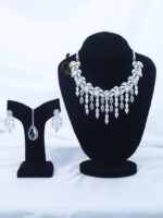 ALIRE JEWELS White Crystal Stone Necklace Set with silver plated detailing and matching earrings