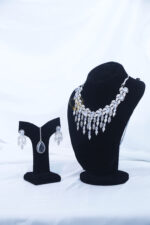 ALIRE JEWELS White Crystal Stone Necklace Set with silver plated detailing and matching earrings