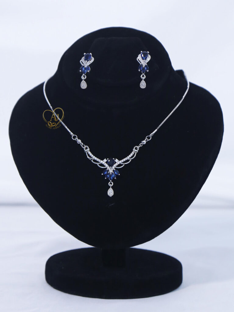 Royal Sapphire Zircon Necklace and Earrings Set – Luxury Jewelry Blue stone zircon necklace with matching earrings Gold plated sapphire-inspired zircon jewelry set with anti-tarnish guarantee