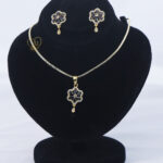 Midnight Bloom Zircon Pendant & Earrings Set – Floral Jewelry Gold plated zircon flower necklace and earrings set Lightweight zircon jewelry with anti-tarnish warranty