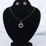 Lunar Halo Zircon Pendant & Earrings Set – Circular Halo Jewelry Gold plated zircon circle necklace with matching earrings Lightweight zircon halo jewelry set with anti-tarnish guarantee