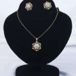 Celestial Bloom Zircon Pendant & Earrings Set – Floral Gold Plated Jewelry Hexagonal floral zircon necklace and earrings set for women Modern lightweight zircon jewelry with anti-tarnish warranty