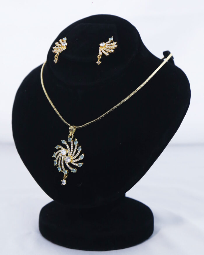 Radiant Orbit Zircon Pendant & Earrings Set – Gold Plated Jewelry Modern zircon necklace and earrings for women Lightweight zircon jewelry set with anti-tarnish guarantee