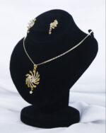 Stellar Spiral Zircon Pendant & Earrings – Gold Plated Jewelry Set Minimalist zircon necklace set with pendant and earrings Lightweight zircon jewelry set for daily wear and formal occasions