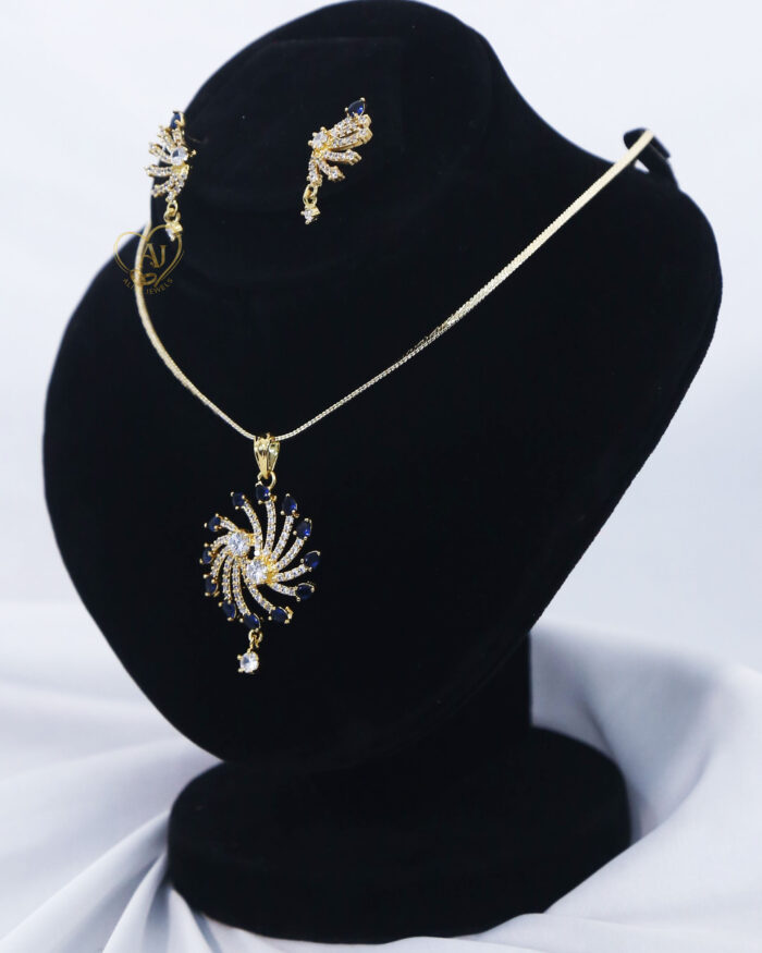 Galaxy Swirl Zircon Necklace and Earrings Set – Luxury Jewelry Spiral burst zircon jewelry set with premium shine Gold plated cosmic swirl zircon set with anti-tarnish warranty