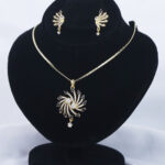 Stellar Spiral Zircon Pendant & Earrings – Gold Plated Jewelry Set Minimalist zircon necklace set with pendant and earrings Lightweight zircon jewelry set for daily wear and formal occasions