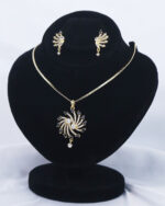 Stellar Spiral Zircon Pendant & Earrings – Gold Plated Jewelry Set Minimalist zircon necklace set with pendant and earrings Lightweight zircon jewelry set for daily wear and formal occasions