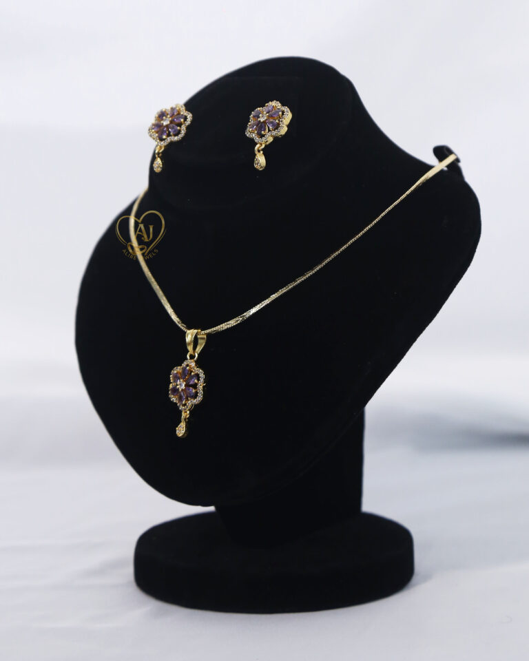 Royal Bloom Zircon Pendant & Earrings Set – Luxury Floral Jewelry Gold plated zircon jewelry set with royal gemstone-inspired centerpiece Floral zircon pendant necklace and earrings with anti-tarnish guarantee