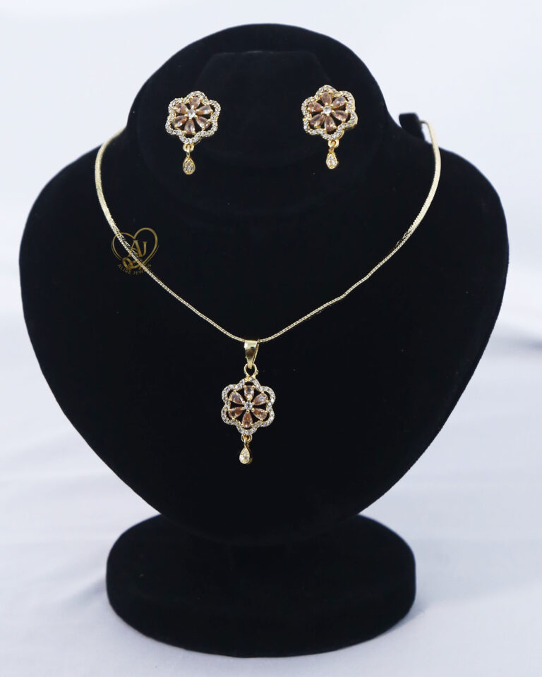Radiant Bloom Zircon Pendant & Earrings Set – Floral Jewelry Gold plated zircon flower design jewelry set with teardrop accent Luxury zircon jewelry with anti-tarnish guarantee
