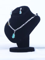ALIRE JEWELS Minimal Mint Tear Drop Necklace Set with silver plated chain and matching earrings