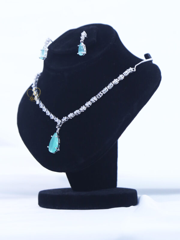 ALIRE JEWELS Minimal Mint Tear Drop Necklace Set with silver plated chain and matching earrings