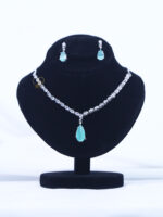 ALIRE JEWELS Minimal Mint Tear Drop Necklace Set with silver plated chain and matching earrings