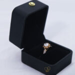 Gold plated solitaire zircon crown ring Engagement style zircon solitaire ring Elegant gold-plated zircon ring for women