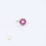 Gold plated ruby floral zircon ring Red stone flower design zircon ring Elegant ruby zircon cocktail ring for women