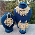 Royal Kundan Bridal Set – 24K Gold Plated with Choker and Earrings. Luxury kundan bridal choker with jhumar and earrings