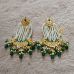 Kundan Chandbali Earrings 24K Gold Plated – Pearl Strings & Green Stones